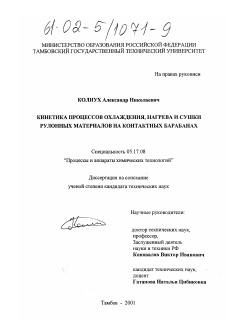 Диссертация по химической технологии на тему «Кинетика процессов охлаждения, нагрева и сушки рулонных материалов на контактных барабанах»