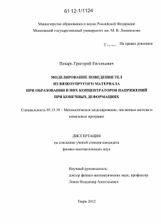 Диссертация по информатике, вычислительной технике и управлению на тему «Моделирование поведения тел из вязкоупругого материала при образовании в них концентраторов напряжений при конечных деформациях»