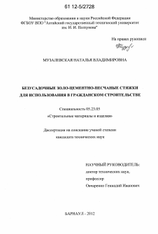 Диссертация по строительству на тему «Безусадочные золо-цементно-песчаные стяжки для использования в гражданском строительстве»