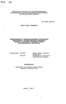 Автореферат по безопасности жизнедеятельности человека на тему «Моделирование и совершенствование организации деятельности государственного пожарного надзора в условиях применения новых информационных технологий»