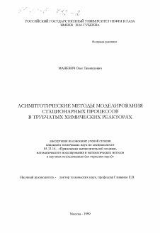 Диссертация по информатике, вычислительной технике и управлению на тему «Асимптотические методы моделирования стационарных процессов в трубчатых химических реакторах»