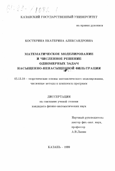 Диссертация по информатике, вычислительной технике и управлению на тему «Математическое моделирование и численное решение одномерных задач насыщенно-ненасыщенной фильтрации»