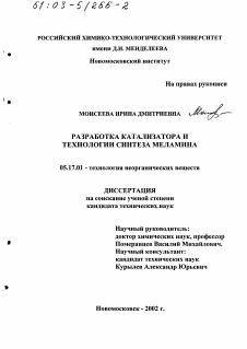 Диссертация по химической технологии на тему «Разработка катализатора и технологии синтеза меламина»