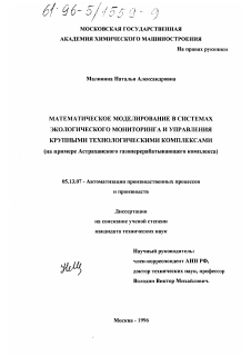 Диссертация по информатике, вычислительной технике и управлению на тему «Математическое моделирование в системах экологического мониторинга и управления крупными технологическими комплексами»