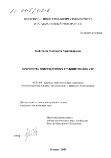 Диссертация по энергетике на тему «Прочность поврежденных трубопроводов АЭС»