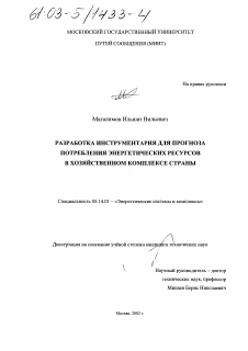 Диссертация по энергетике на тему «Разработка инструментария для прогноза потребления энергетических ресурсов в хозяйственном комплексе страны»