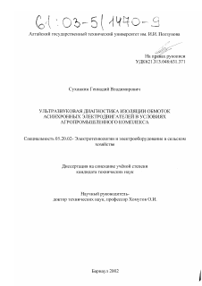 Диссертация по процессам и машинам агроинженерных систем на тему «Ультразвуковая диагностика изоляции обмоток асинхронных электродвигателей в условиях агропромышленного комплекса»