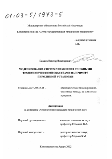 Диссертация по информатике, вычислительной технике и управлению на тему «Моделирование систем управления сложными технологическими объектами»