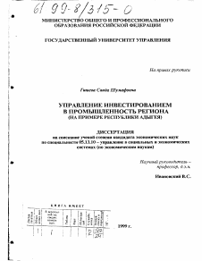 Диссертация по информатике, вычислительной технике и управлению на тему «Управление инвестированием в промышленность региона»