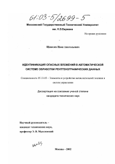 Диссертация по информатике, вычислительной технике и управлению на тему «Идентификация опасных вложений в автоматической системе обработки рентгенографических данных»