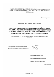 Диссертация по металлургии на тему «Разработка технологии непрерывной разливки стали на основе исследования гидродинамики потоков металла в промежуточном ковше для получения высококачественных слябов»