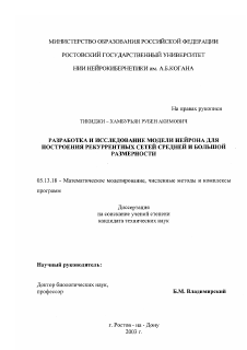 Диссертация по информатике, вычислительной технике и управлению на тему «Разработка и исследование модели нейрона для построения рекуррентных сетей средней и большой размерности»