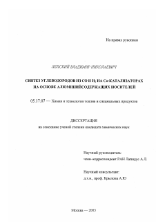 Диссертация по химической технологии на тему «Синтез углеводородов из CO и H2 на Co-катализаторах на основе алюминийсодержащих носителей»