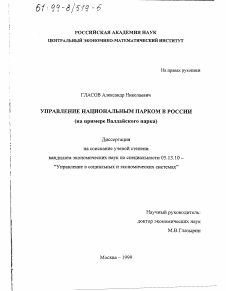 Диссертация по информатике, вычислительной технике и управлению на тему «Управление национальным парком в России»