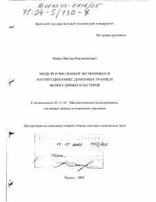 Диссертация по информатике, вычислительной технике и управлению на тему «Модели и численный эксперимент в магнитодинамике доменных границ и молекулярных кластеров»