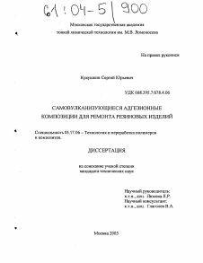 Диссертация по химической технологии на тему «Самовулканизующиеся адгезионные композиции для ремонта резиновых изделий»