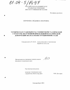 Диссертация по металлургии на тему «Термическая стабильность субмикрокристаллической структуры, полученной при большой пластической деформации железа и конструкционной стали»