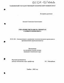 Диссертация по информатике, вычислительной технике и управлению на тему «Управление рисками на объектах газового комплекса»